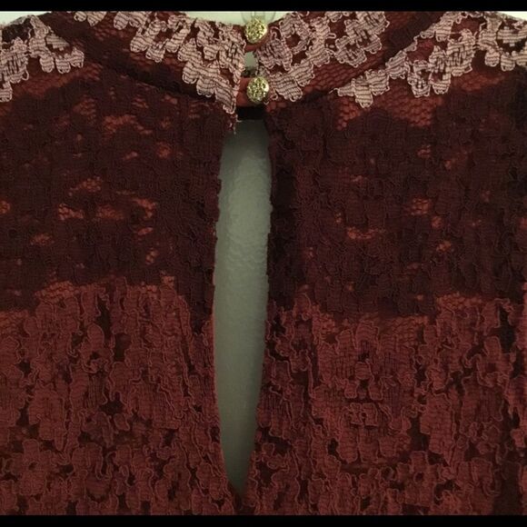 NEW WET SEAL Wine/Apricot Lace Choker Mini Dress L - Picture 3 of 3
